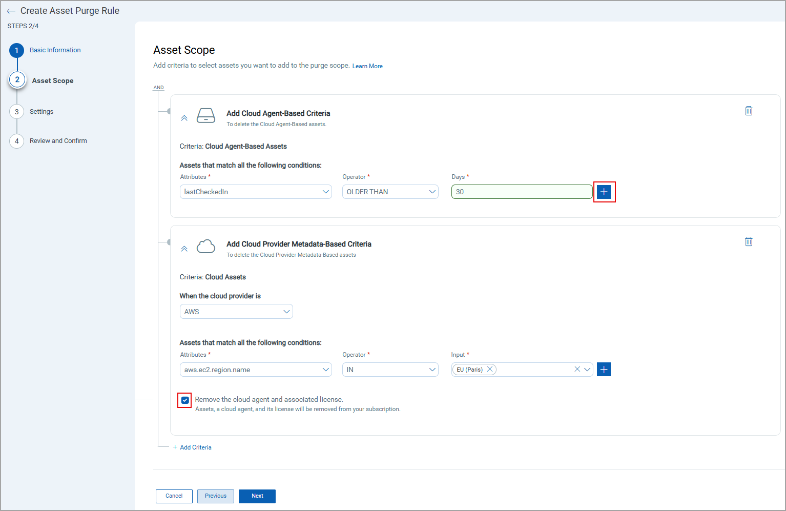 Asset scope selection option 1.